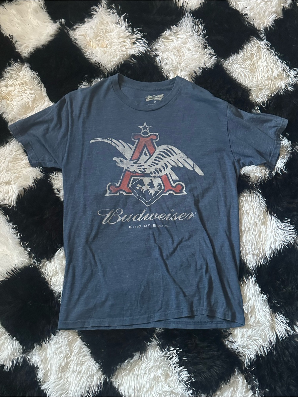 Vintage Budweiser Men's Blue Graphic Logo T‑Shirt